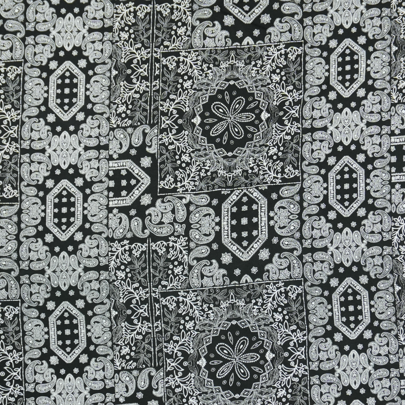 Black-White Rayon Floral Paisley Printed Challis Woven Fabric