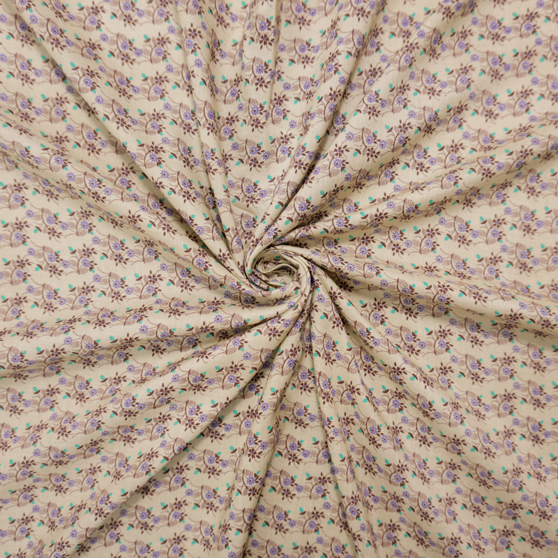 Beige-Brown-Multi Rayon Floral Printed Voile Woven Fabric