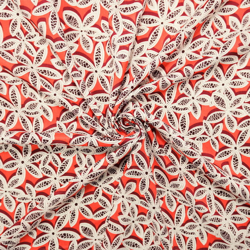 Orange-Red-White Rayon Floral Printed Challis Woven Fabric