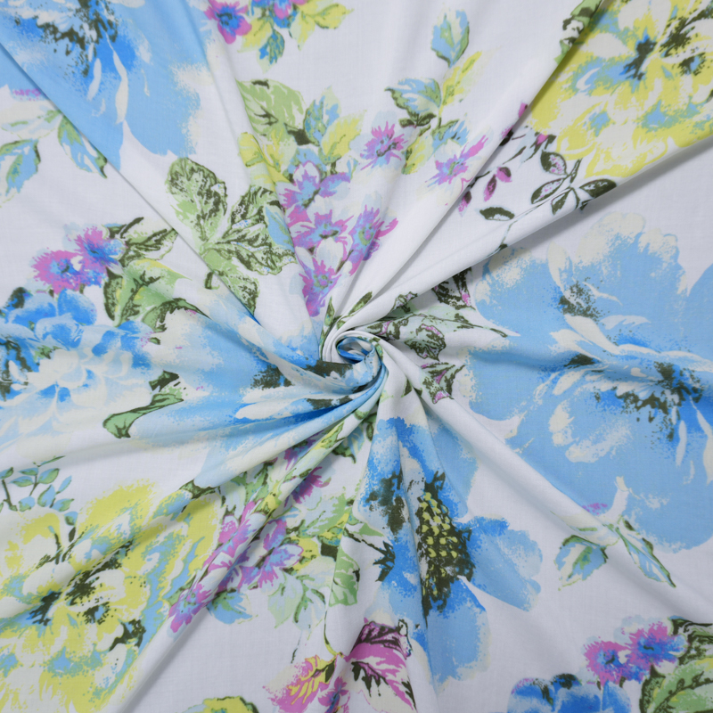 3 YD PC-Blue-White-Multi Rayon Floral Printed Voile Woven Fabric