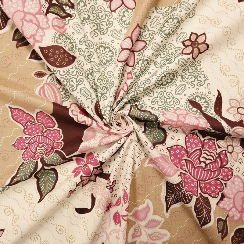 2 1/2 YD PC-Beige-Ivory-Multi Cotton Floral Printed Lawn Woven Fabric
