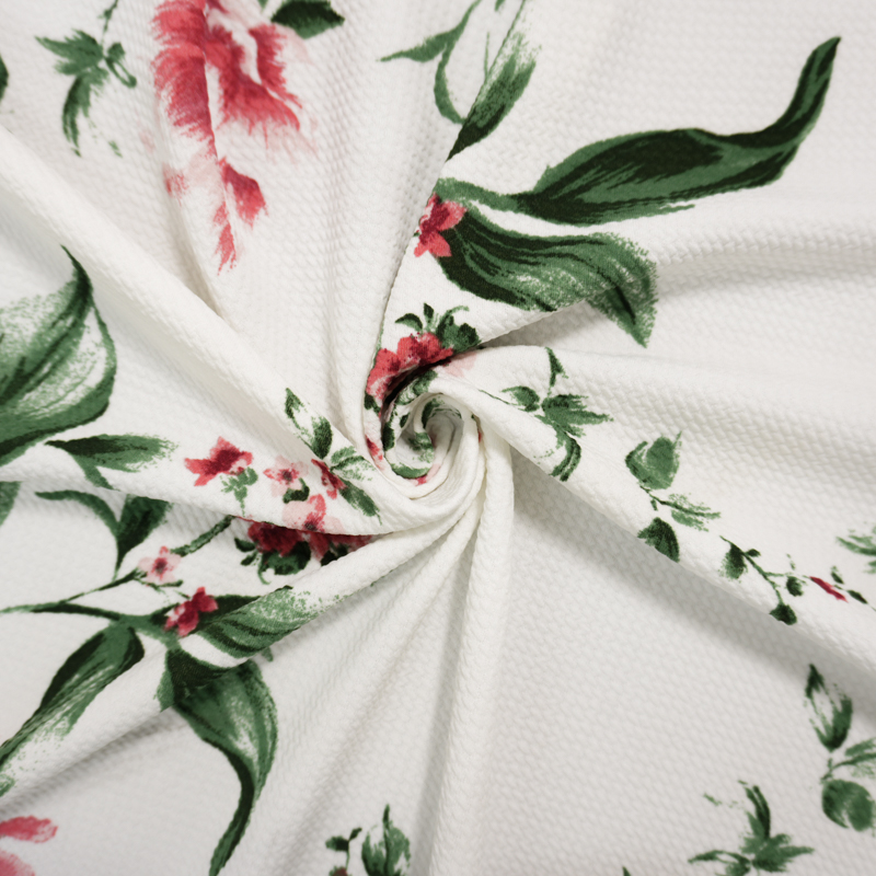 White-Red-Green Poly Stretch Floral Bullet Double Knit Fabric