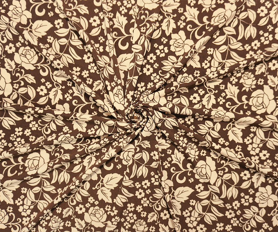 Brown-Beige Poly Spandex Floral Printed ITY Jersey Knit Fabric