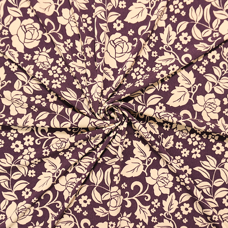 Purple-Beige Poly Spandex Floral Printed ITY Jersey Knit Fabric