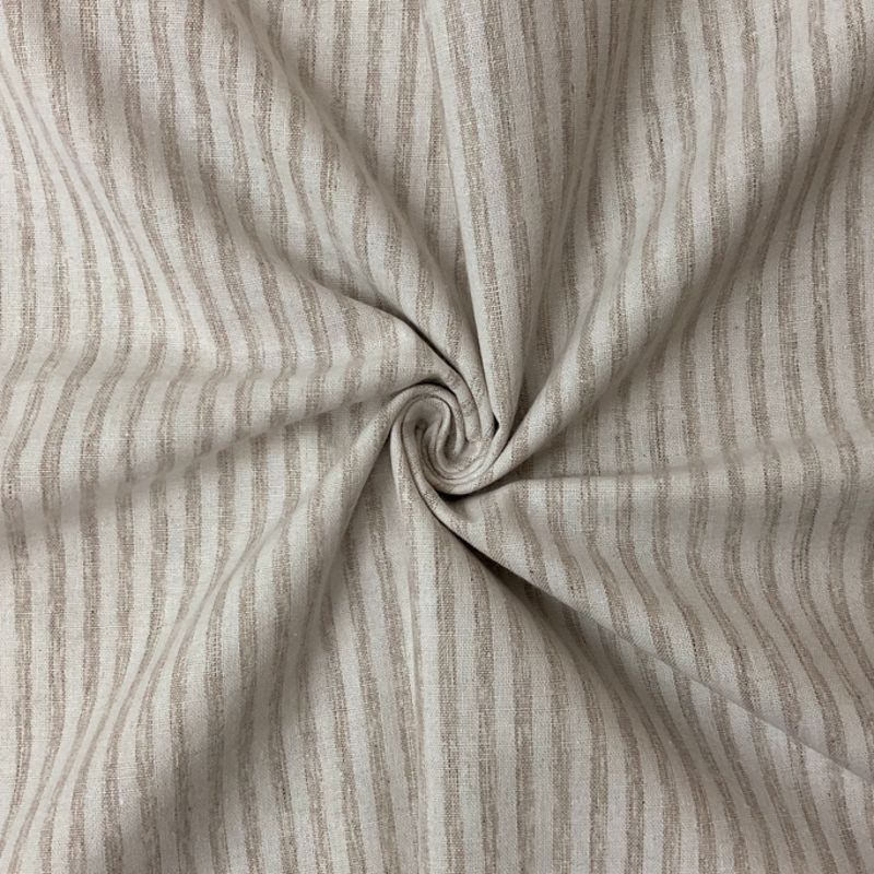 Beige-Off-White Poly Cotton Stripe Woven Fabric