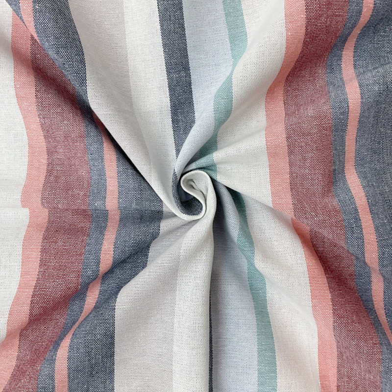 Blue-Pink-Red Cotton Stripe Woven Fabric