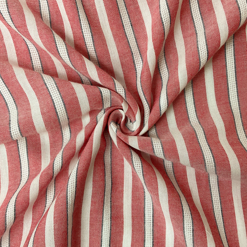 Red-White-Navy Cotton Rayon Stripe Dobby Woven Fabric