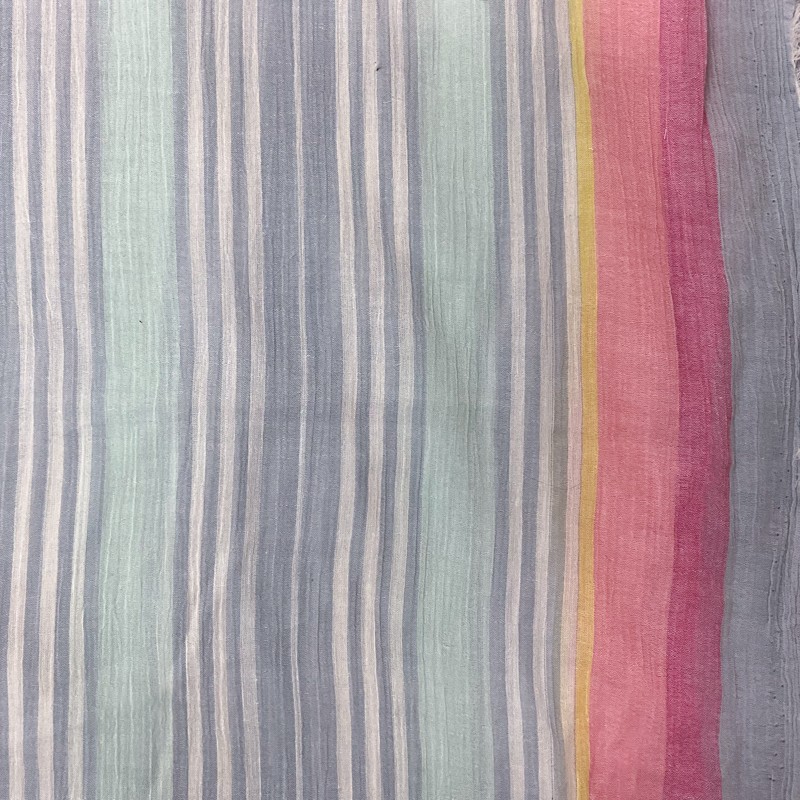 Blue-Pink-Multi Cotton Stripe Gauze Woven Fabric