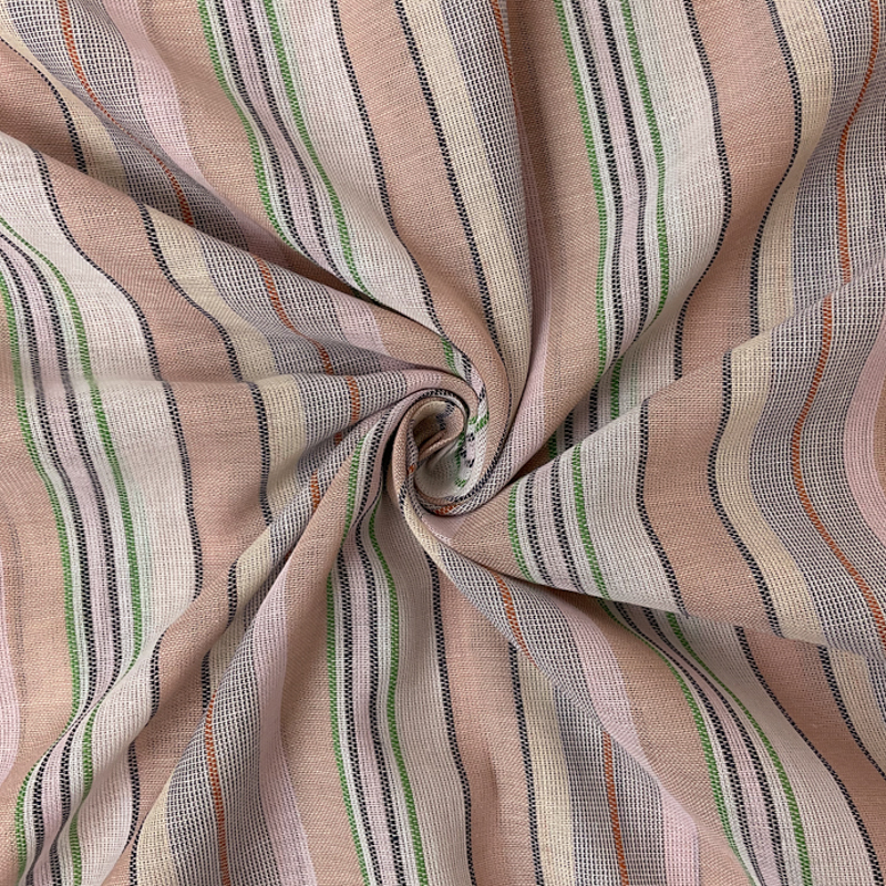 Beige-Pink-Blue Cotton Striped Gauze Woven Fabric