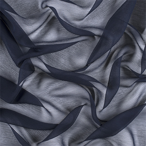 Runway Silks Navy Blue Crinkled Silk Chiffon Fabric - Reorderable