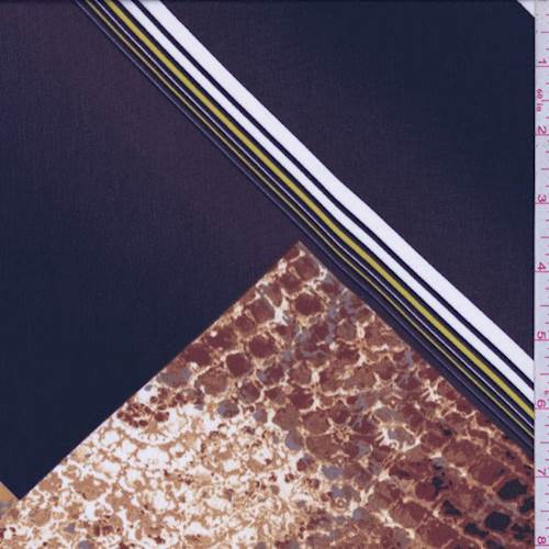 AubergineCaramel Diamond Block Crepe de Chine Fabric