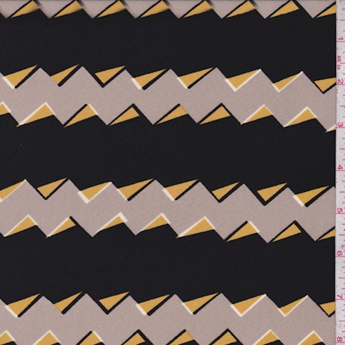 Grey/Black Small Zig Zag Stripe Silk Crepe de Chine Fabric