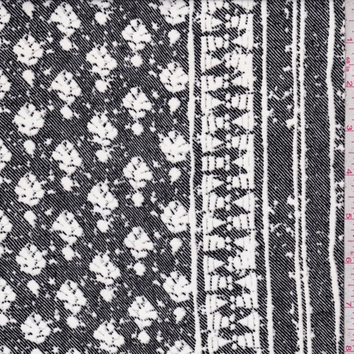 Black/White Border Crepe de Chine Fabric