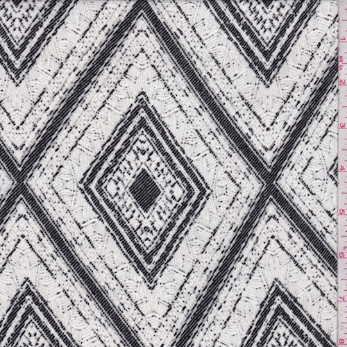Chalk/Black Diamond Crepe de Chine Fabric