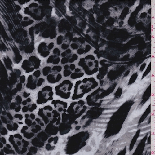 Black/Pale Grey Animal Print Rayon Challis Fabric