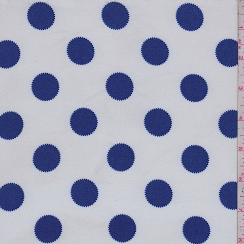 1 1/2 YD PC-White/Sapphire Fringe Polka Dot Crepe Georgette Fabric