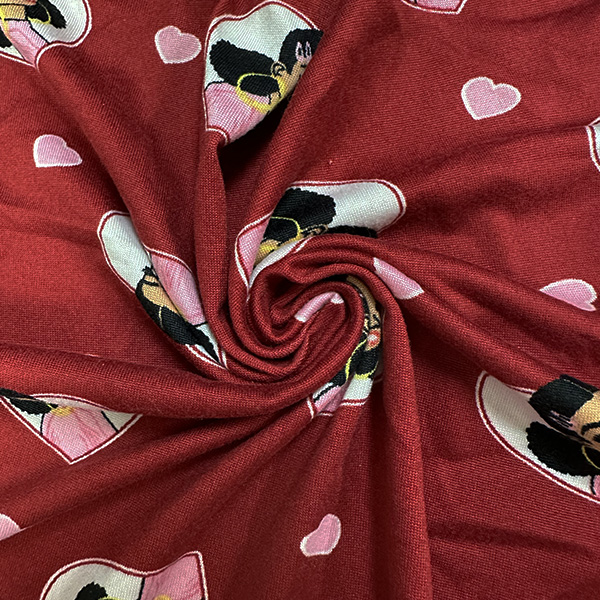 Red Girl Heart Print Double Brushed Jersey Knit Fabric