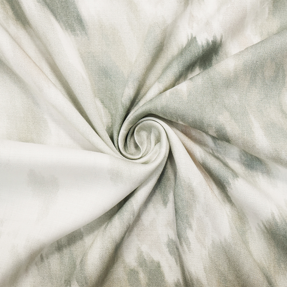 Gray-Beige-Off-White Rayon Abstract Watercolor Printed Twill Woven Fabric