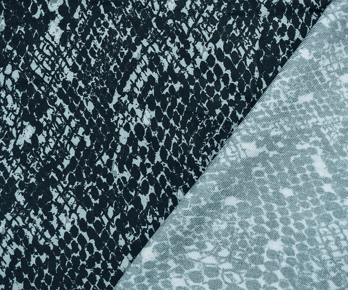 Black-Gray Rayon Reptile Skin Printed Twill Woven Fabric