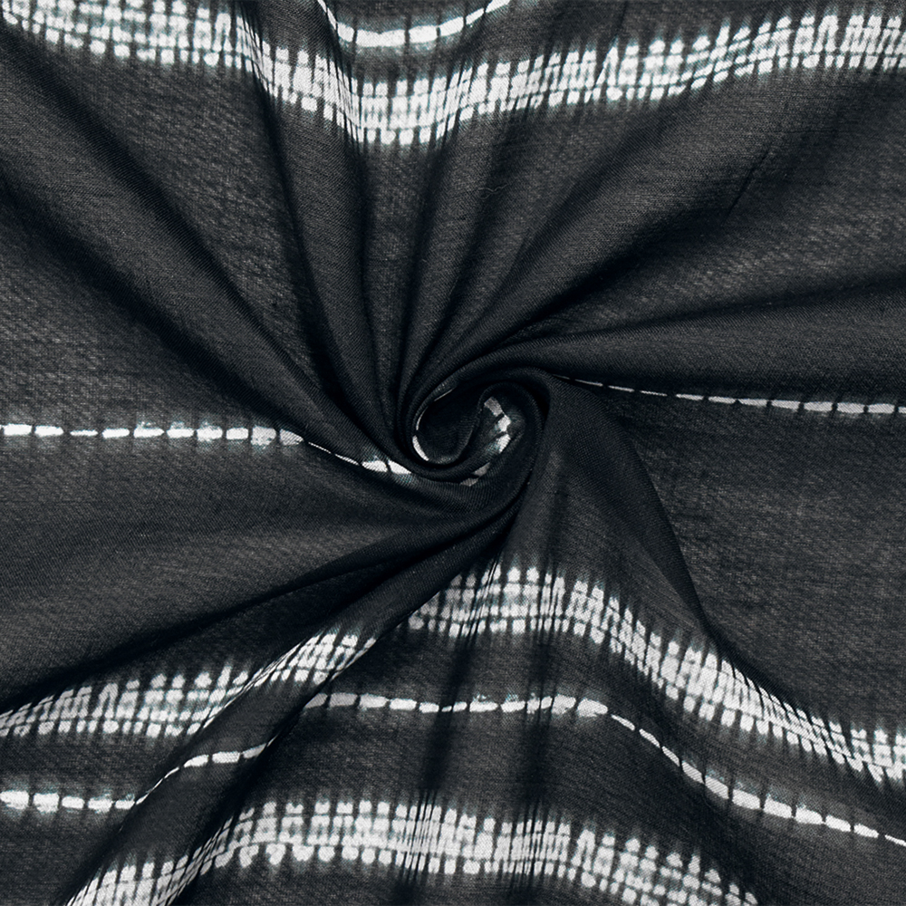 Black-White Cotton Tie Dye Horizontal Stripe Printed Batiste Woven Fabric