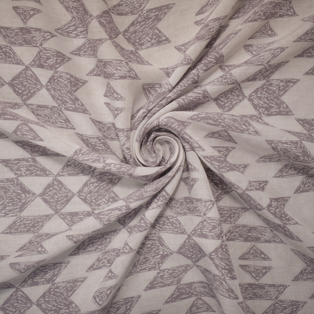 White-Gray Cotton Abstract Diamond Printed Lawn Woven Fabric