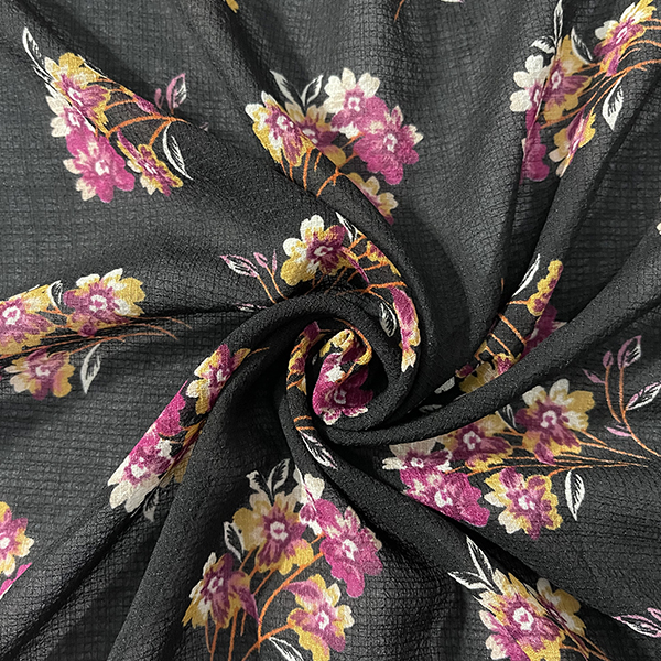 Black Floral Ripstop Print Chiffon Fabric