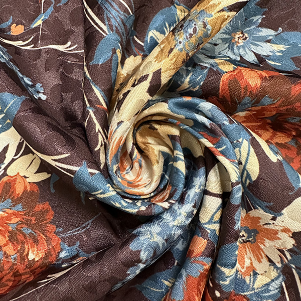 3 1/2 YD PC-Brown Floral Print Stretch Satin Jacquard Fabric