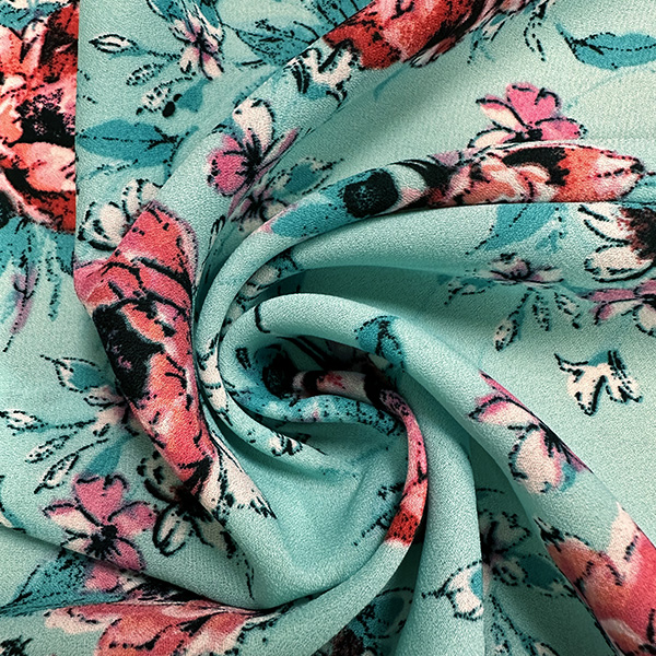 Mint Green Multi Floral Print Poly Georgette Fabric