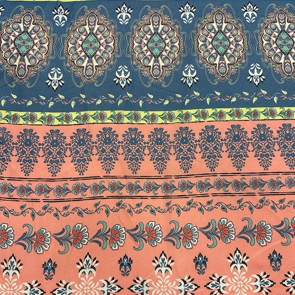 Pink Multi Floral Medallion Print Stripe Chiffon Fabric
