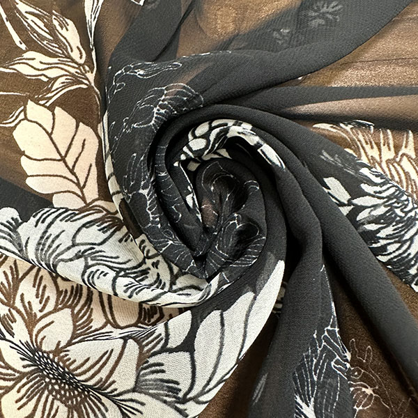 3 1/2 YD PC-Black and White Floral Print Poly Chiffon Fabric