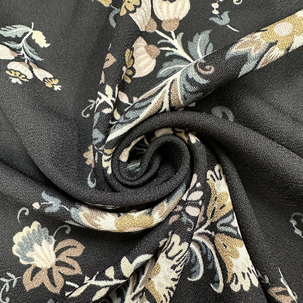 Tan Multi Floral Print Dress Crepe Fabric