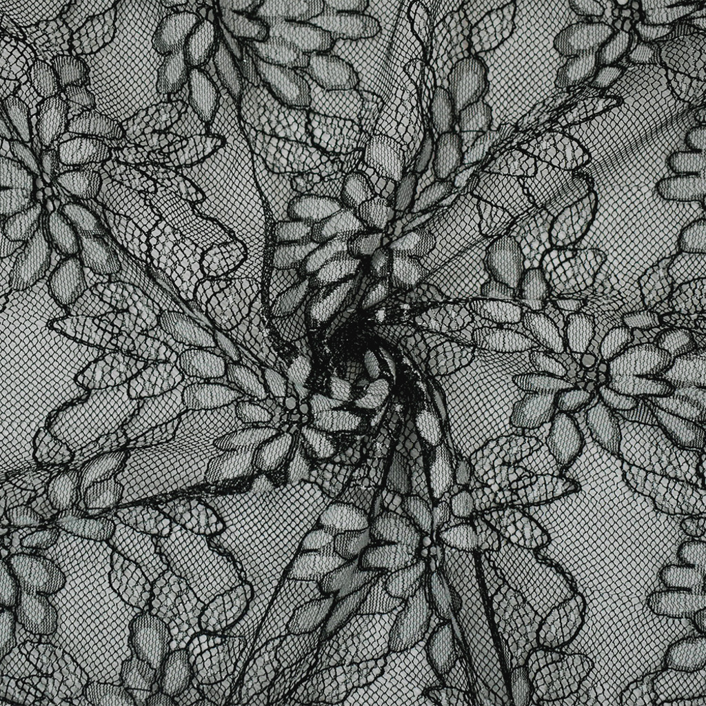 Black-White-Silver Polyester Nylon Floral Lace Mesh Knit Fabric