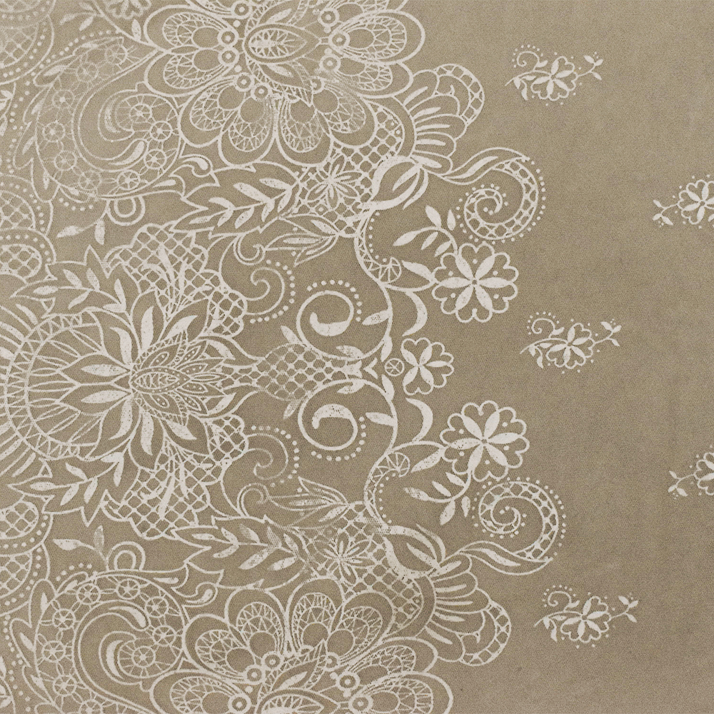 Sand Beige-White Floral Border Printed Nylon Mesh Knit Fabric