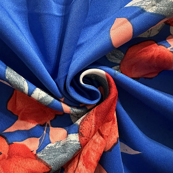 Red Rose Print on Royal Blue Scuba Knit Fabric