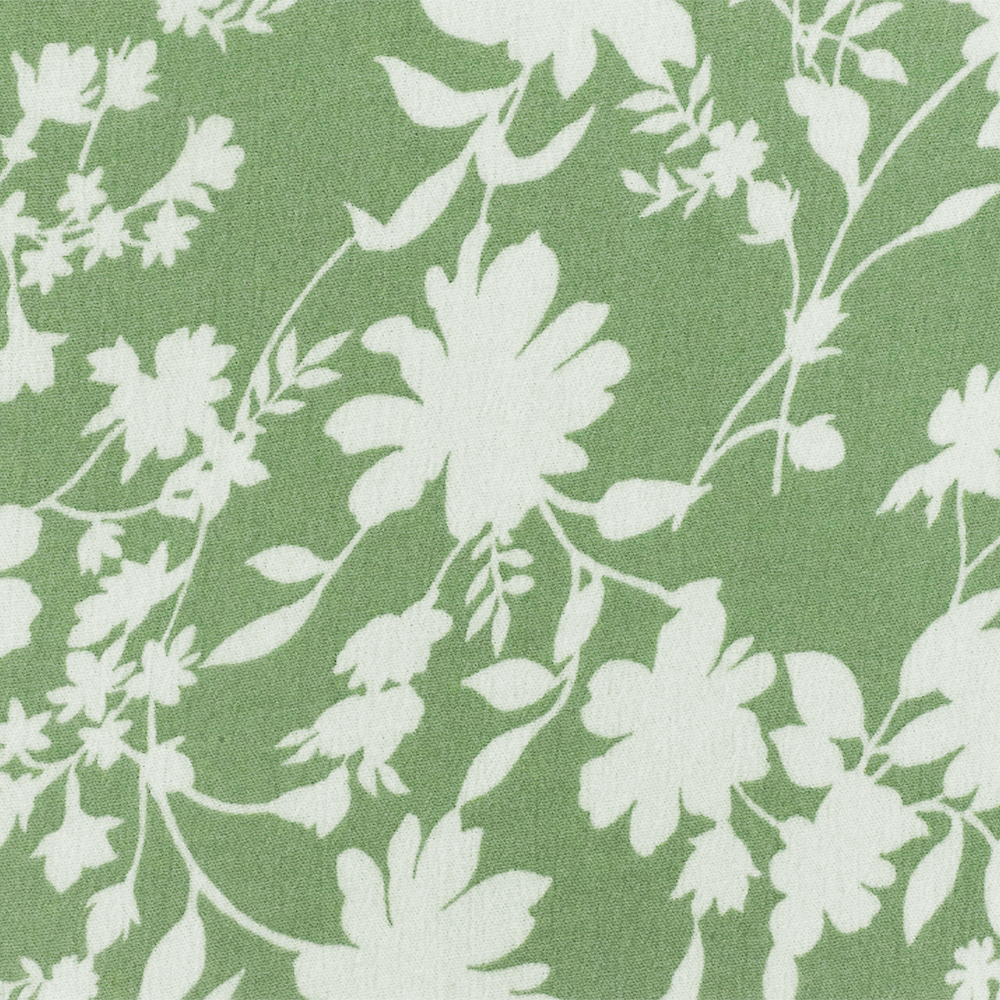 Soft Green-White Floral Leaves Printed Rayon Crepon Woven Fabric