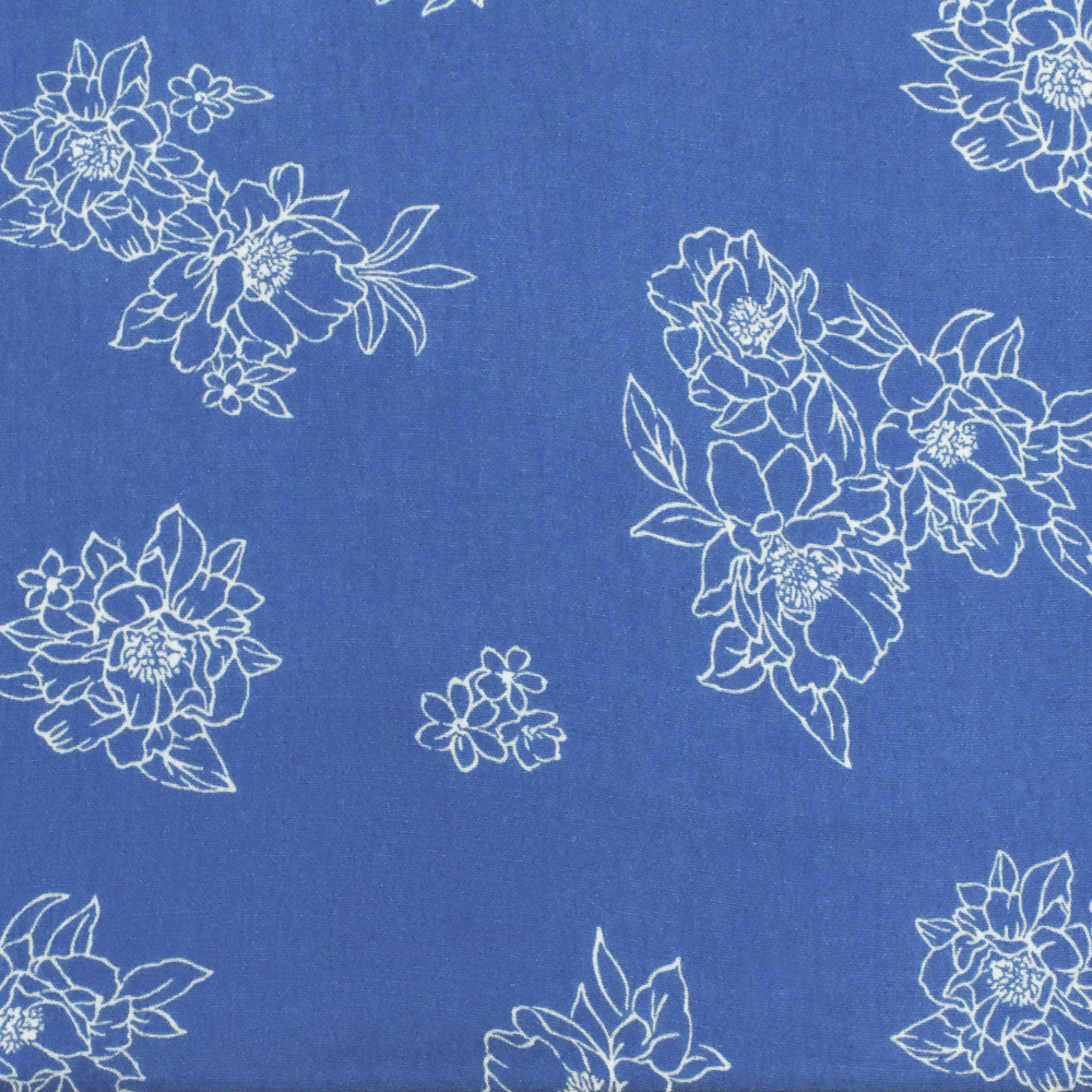 Nile Blue-White Floral Printed Rayon Crepon Woven Fabric