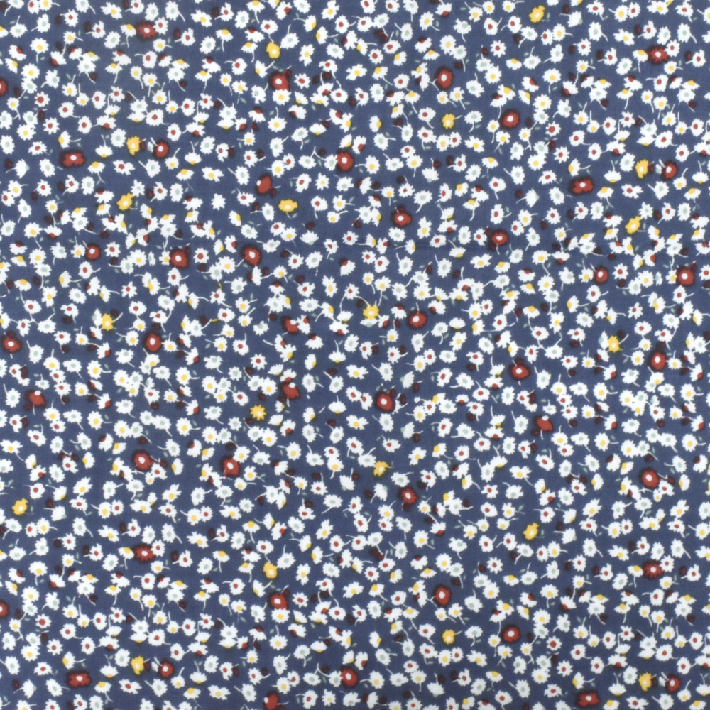 True Blue-White-Multi Floral Printed Rayon Challis Woven Fabric