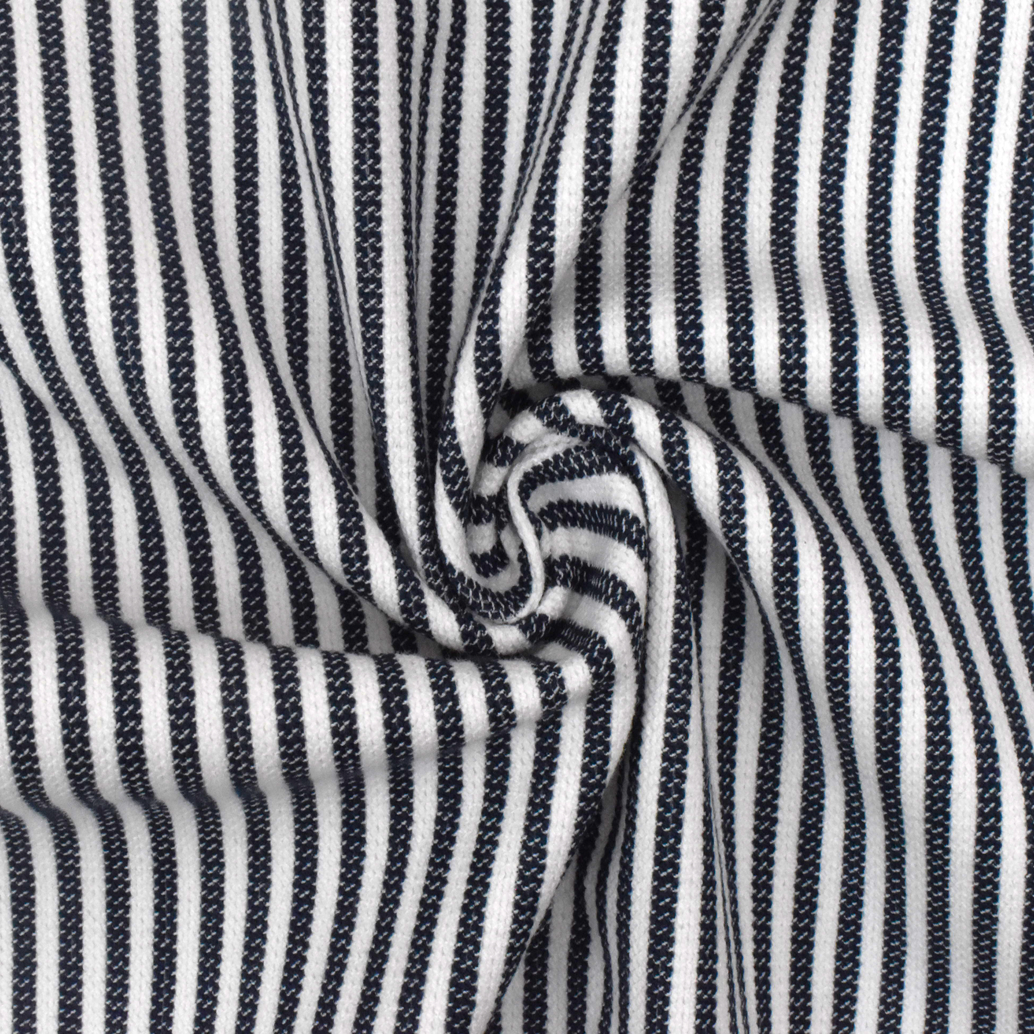 Basic Navy-White Famous Designer Striped Double Knit Fabric