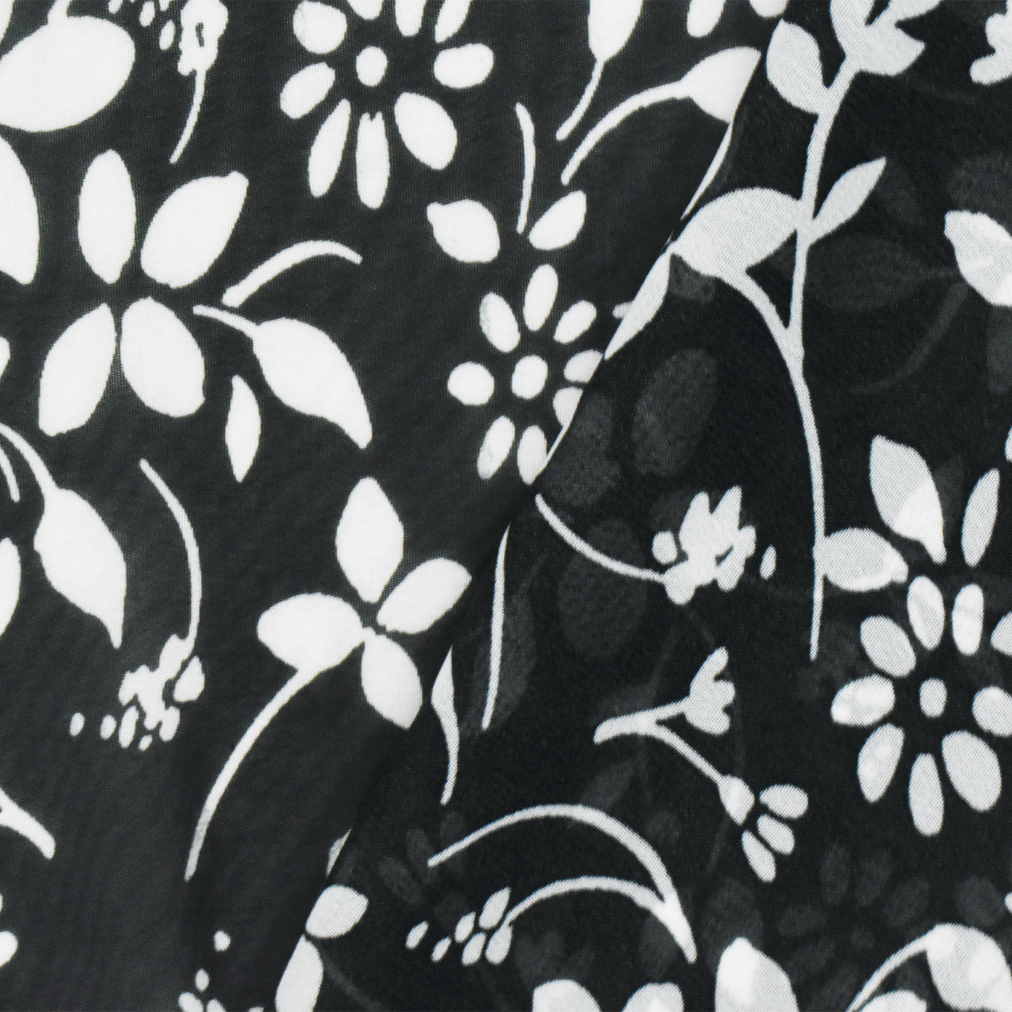 Black-White Famous Designer Floral Printed Chiffon Fabric