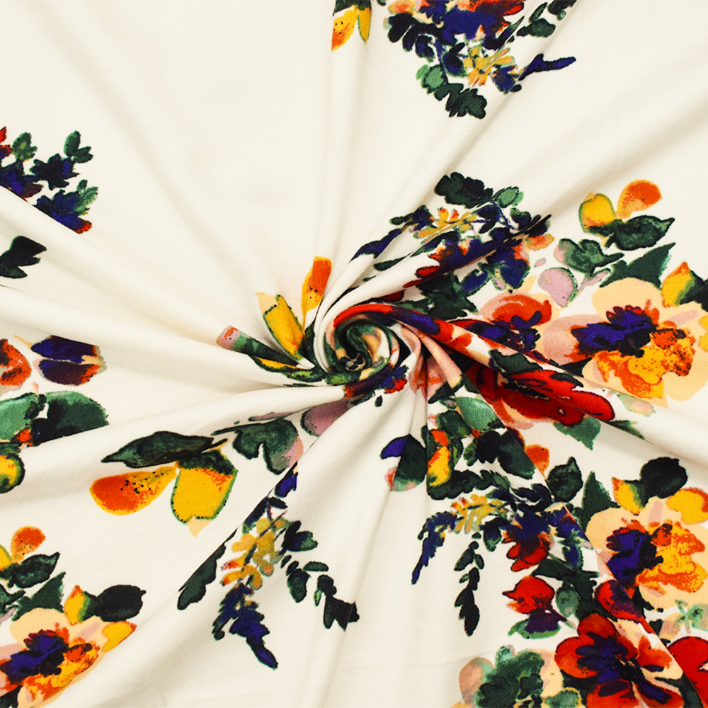 White-Red-Multi Cotton Floral Printed Stretch Spandex Jersey Knit Fabric