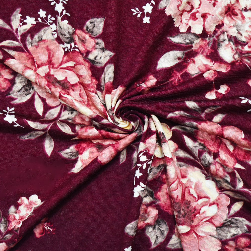 Red-Pink-Multi Cotton Floral Printed Stretch Spandex Jersey Knit Fabric