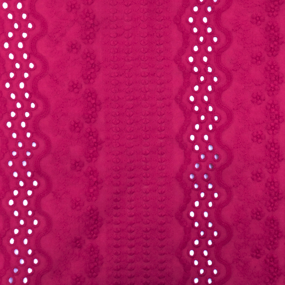 Sangria Pink Floral And Circle Cotton Embroidered Eyelet Woven Fabric