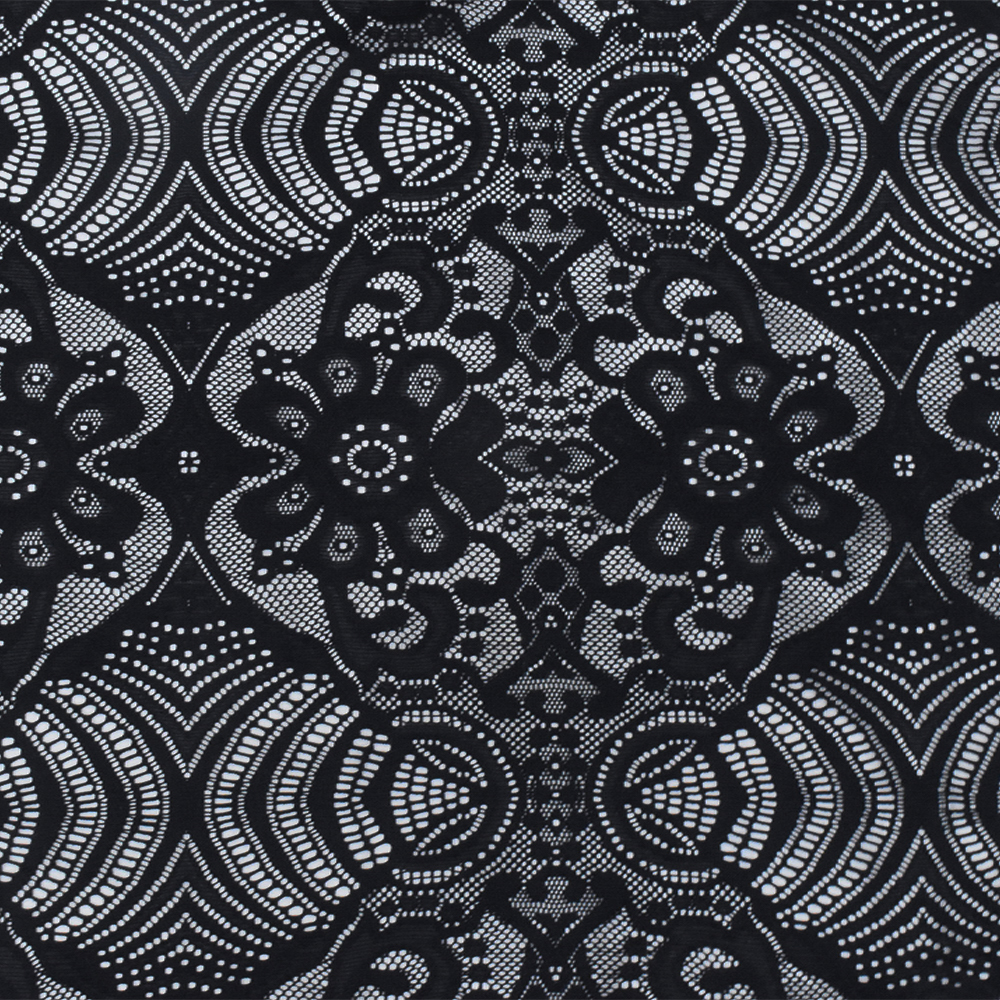 Black Floral Stretch Nylon Lace Knit Fabric