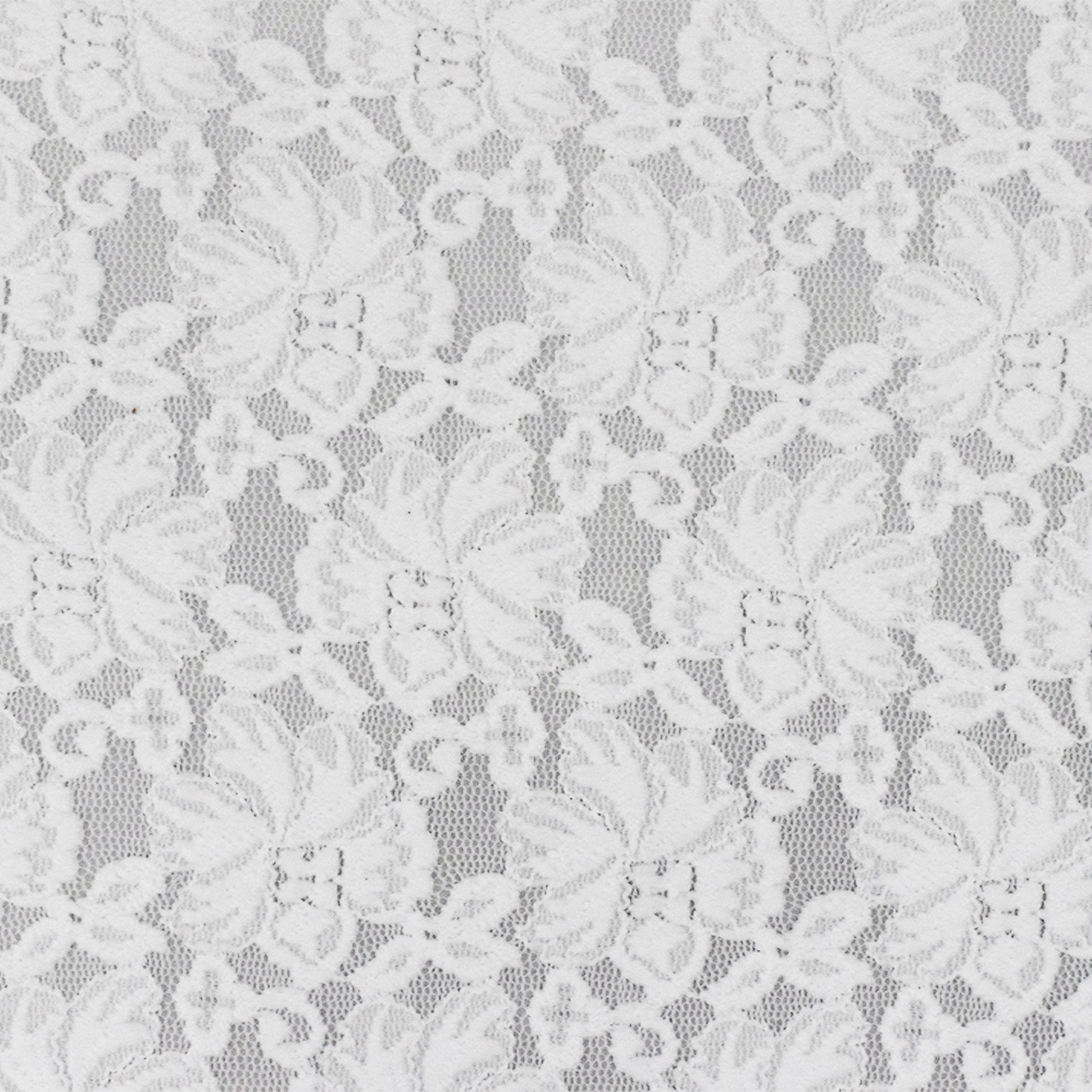 Off-White Floral Border Stretch Polyester Lace Mesh Knit Fabric