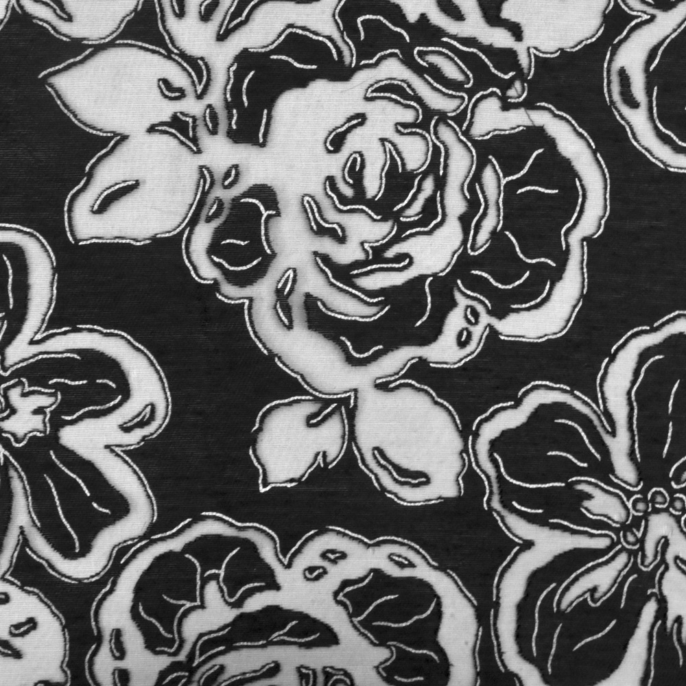 Elegance Black-White Floral Printed Jacquard Organza Woven Fabric