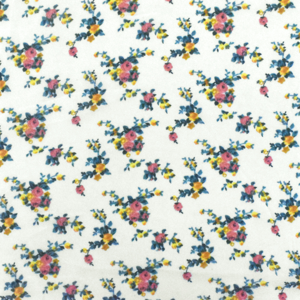 Paper White-Green-Multi Floral Printed Polyester Chiffon Woven Fabric