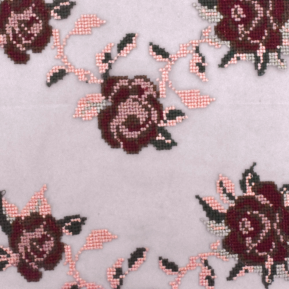 Cloud Pink-Green-Multi Floral Border Embroidered Tulle Fabric