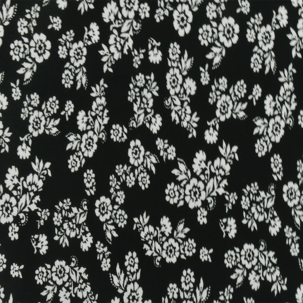 True Black-White Famous Designer Floral Printed Rayon Challis Fabric