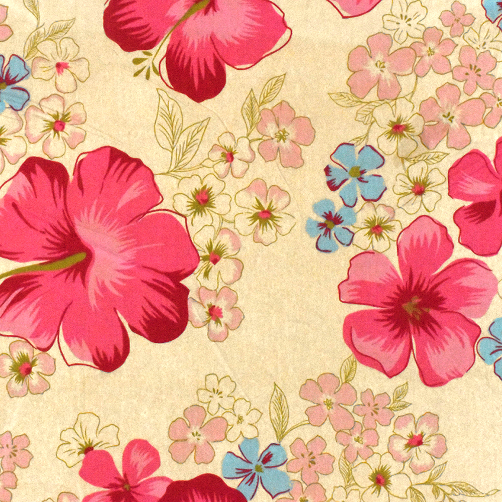 Azalea Pink-Beige-Multi Floral Print Stretch Cotton Poplin Woven Fabric