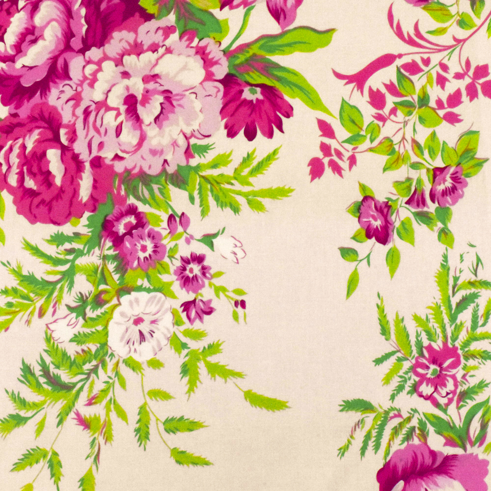 Ivory Pink-Green-Multi Floral Stretch Cotton Poplin Woven Fabric